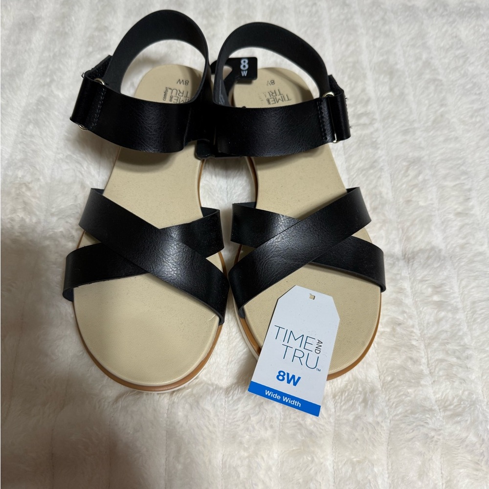Time and Tru Black Strappy Sandals